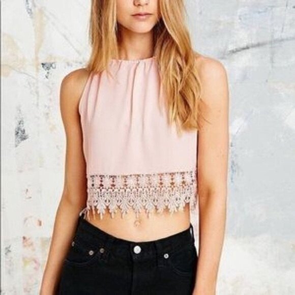 Staring At Stars Women's Y2K Pink Crop Top Lace‎ Detail. Size S. Festival Beachy - Picture 4 of 8